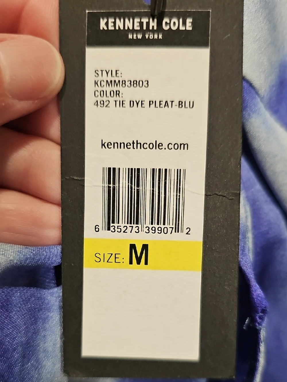 Kenneth Cole Satin Blue Tie Dye Stripe Cap Sleeves V-Neck Blouse Top Shirt M